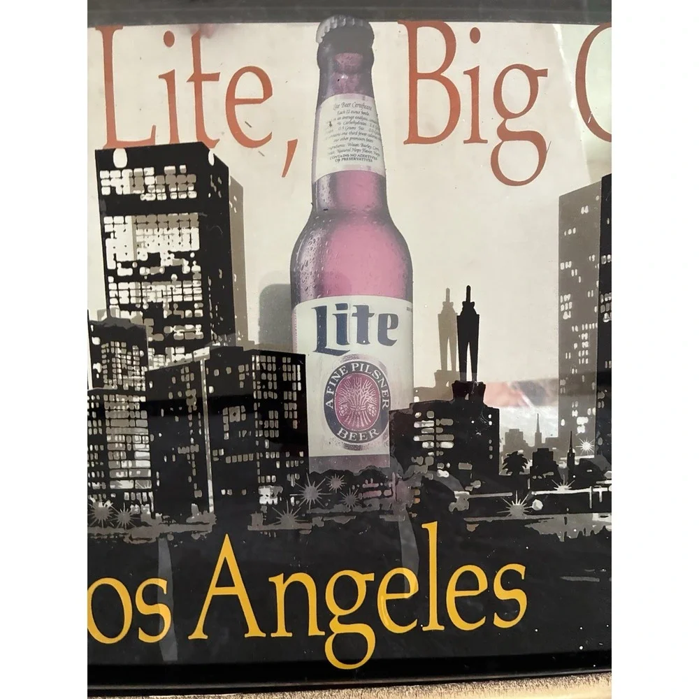 Miller Lite Sign Bright Lite Big City Los Angeles Skyline 3D Bar Pub Vtg*flaws